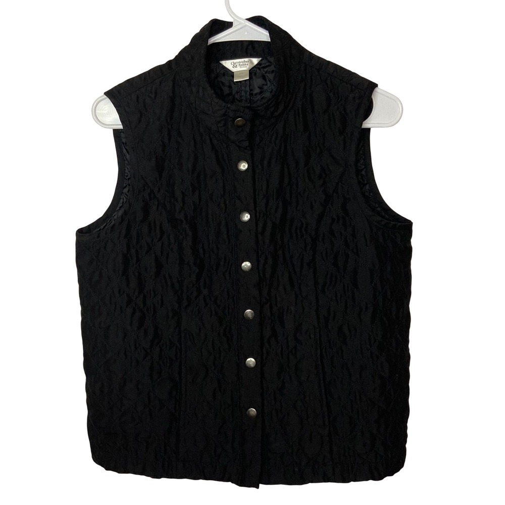 Christopher & Banks Petite Medium Black Quilted Snap Front Vest Lightweight‎
